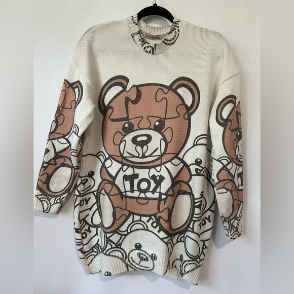 HATUN atila, Women’s Teddy Bear Print Sweater - Off White/Brown. Size: XL - Picture 1 of 6